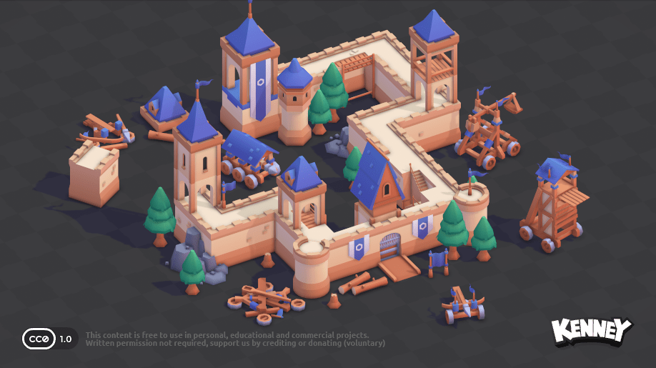 Burganlage aus Türmen, Mauern und Toren des Castle Kits.
