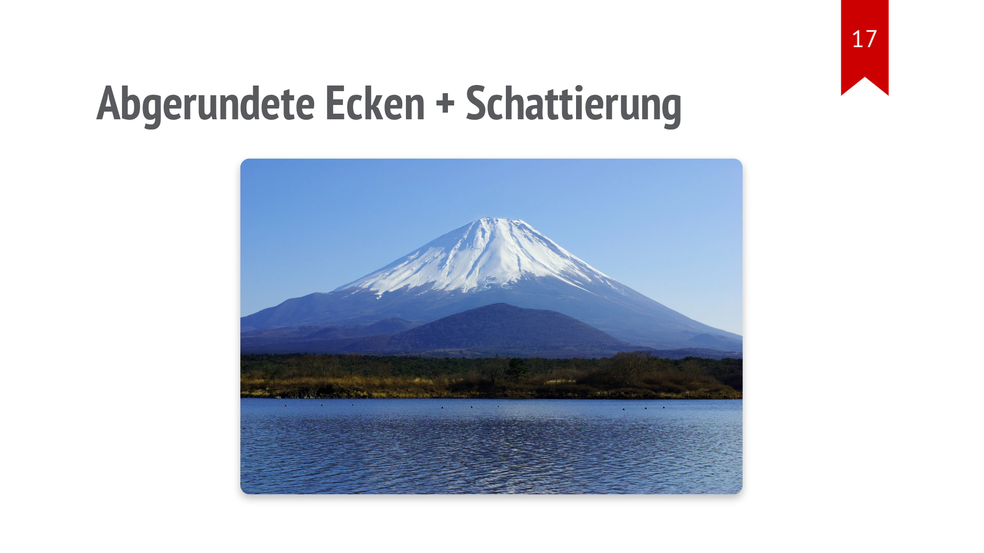Das Fuji-Foto hat abgerundete Ecken und einen Schlagschatten.