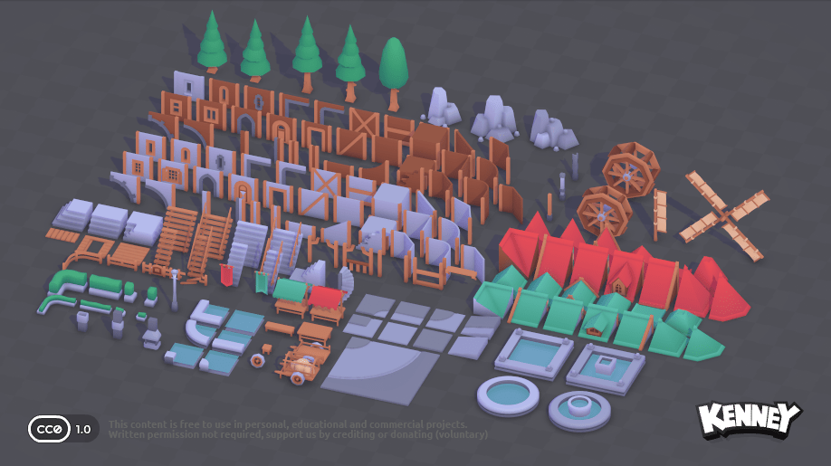 Fantasiehäuser, Türme und Marktstände des Fantasy Town Kits.