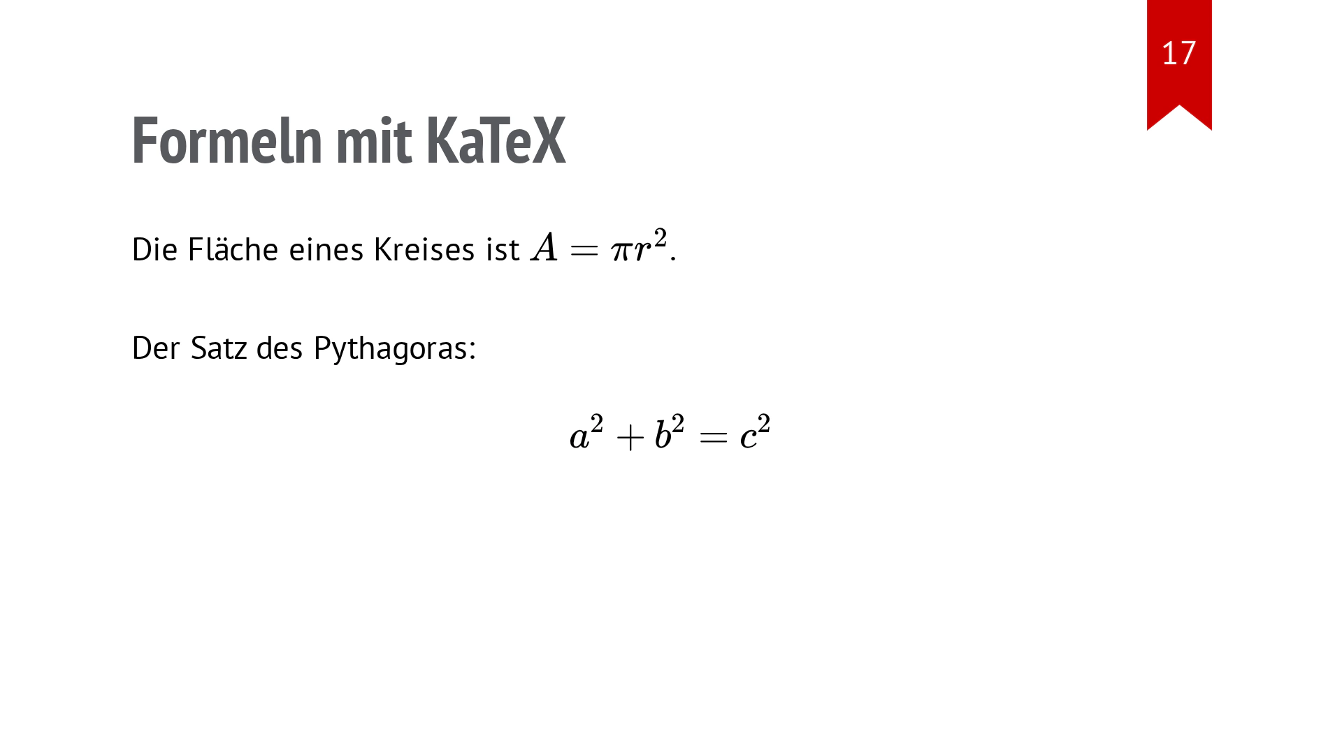 Folie mit mehreren einzeln gesetzten mathematischen Formeln.