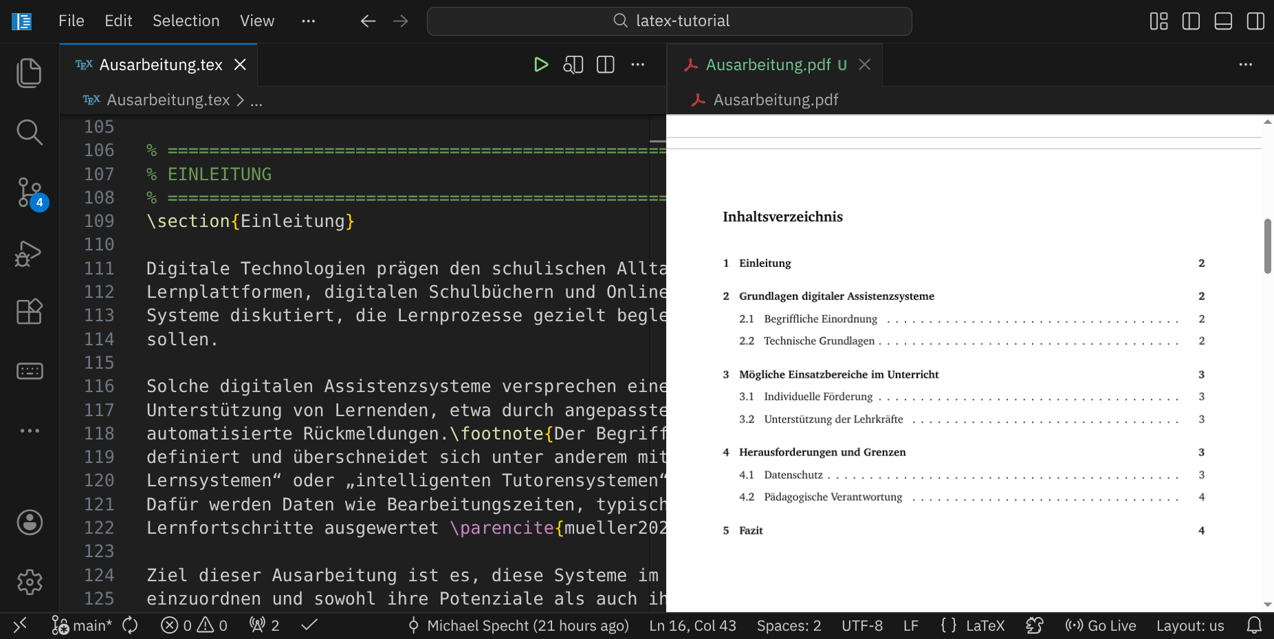 Eine schriftliche Ausarbeitung mit Titelblatt, Inhaltsverzeichnis und gegliederten Kapiteln.