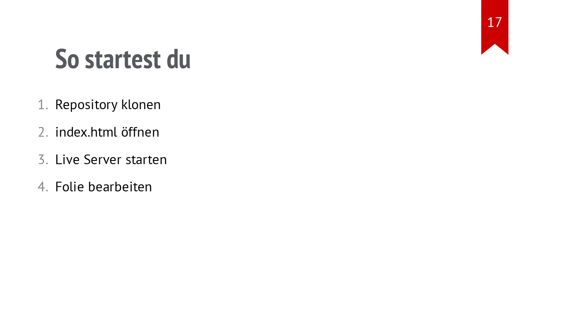 Folie „So startest du“ mit drei nummerierten Arbeitsschritten.