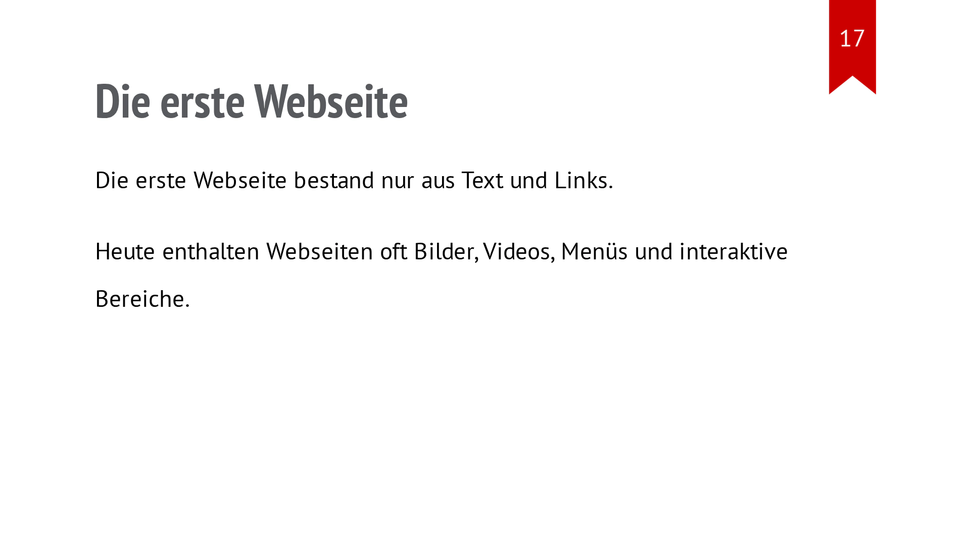 Folie „Meine erste Webseite“ mit einer Überschrift und drei Stichpunkten.
