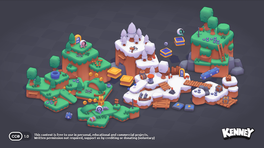 Plattformen, Hindernisse und Figuren des Platformer Kits.