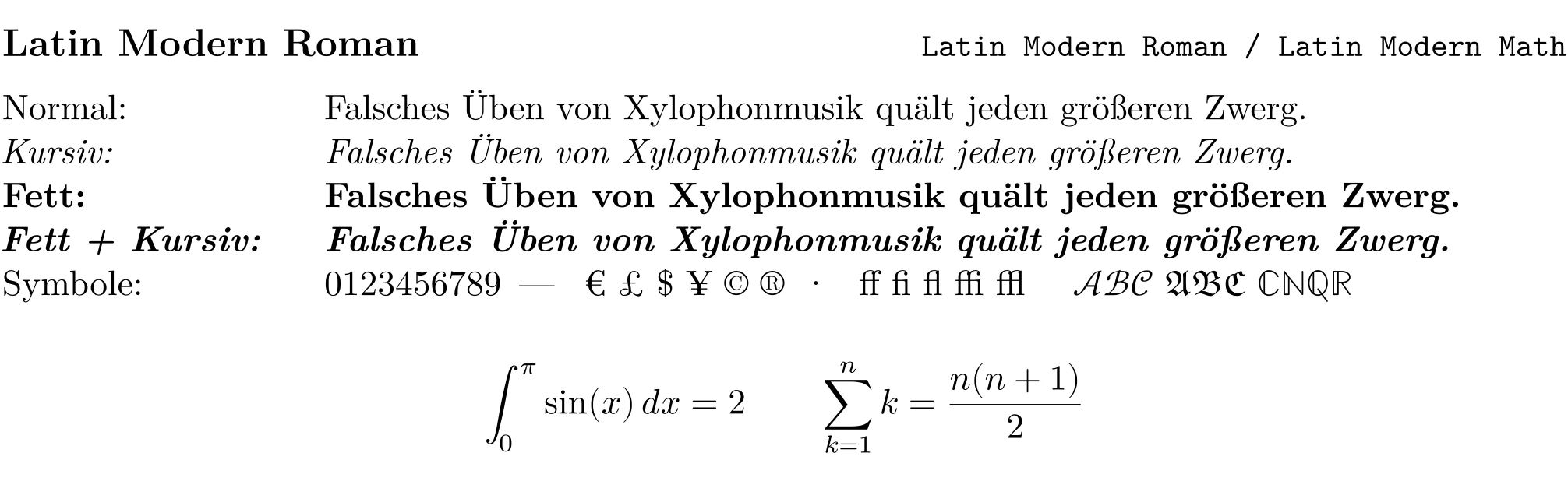 Schriftprobe in Latin Modern Math mit Fließtext und mathematischen Formeln.