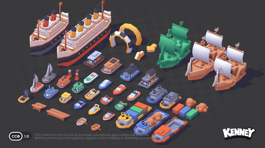 Boote, Schiffe und Hafenobjekte des Watercraft Kits.