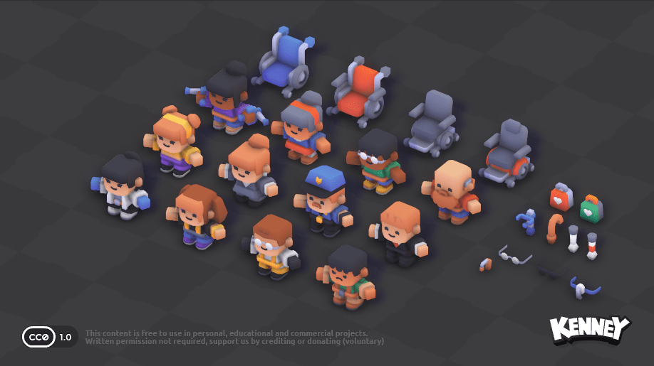Auswahl kleiner menschlicher Figuren des Mini Characters Kits.